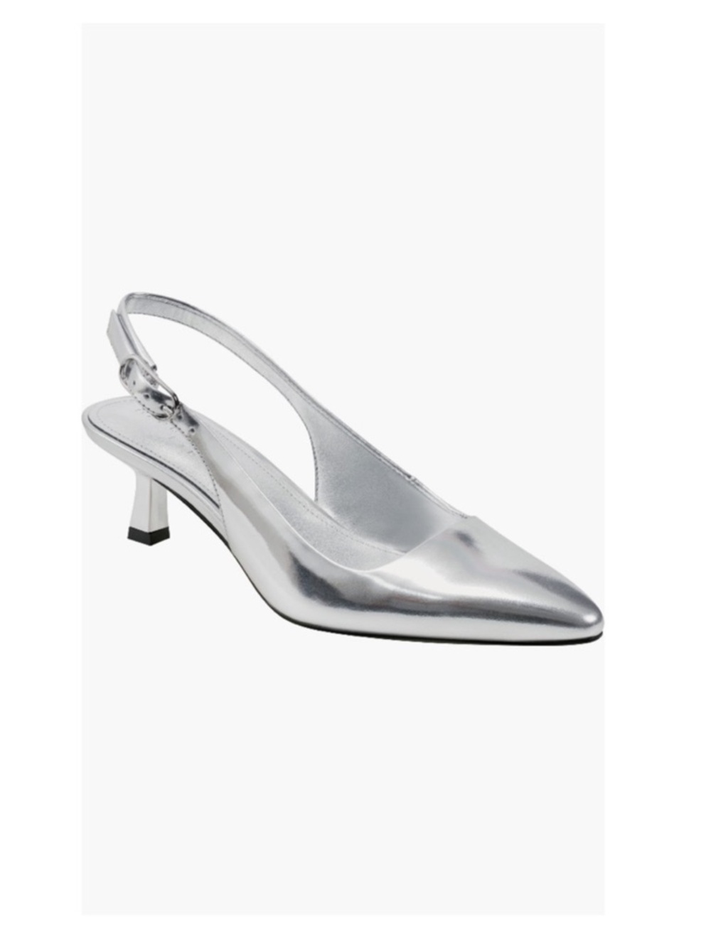 Marc Fisher LTD Kory Pointed Toe Kitten Heel Pump Silver 040 Leather Women’s 7
